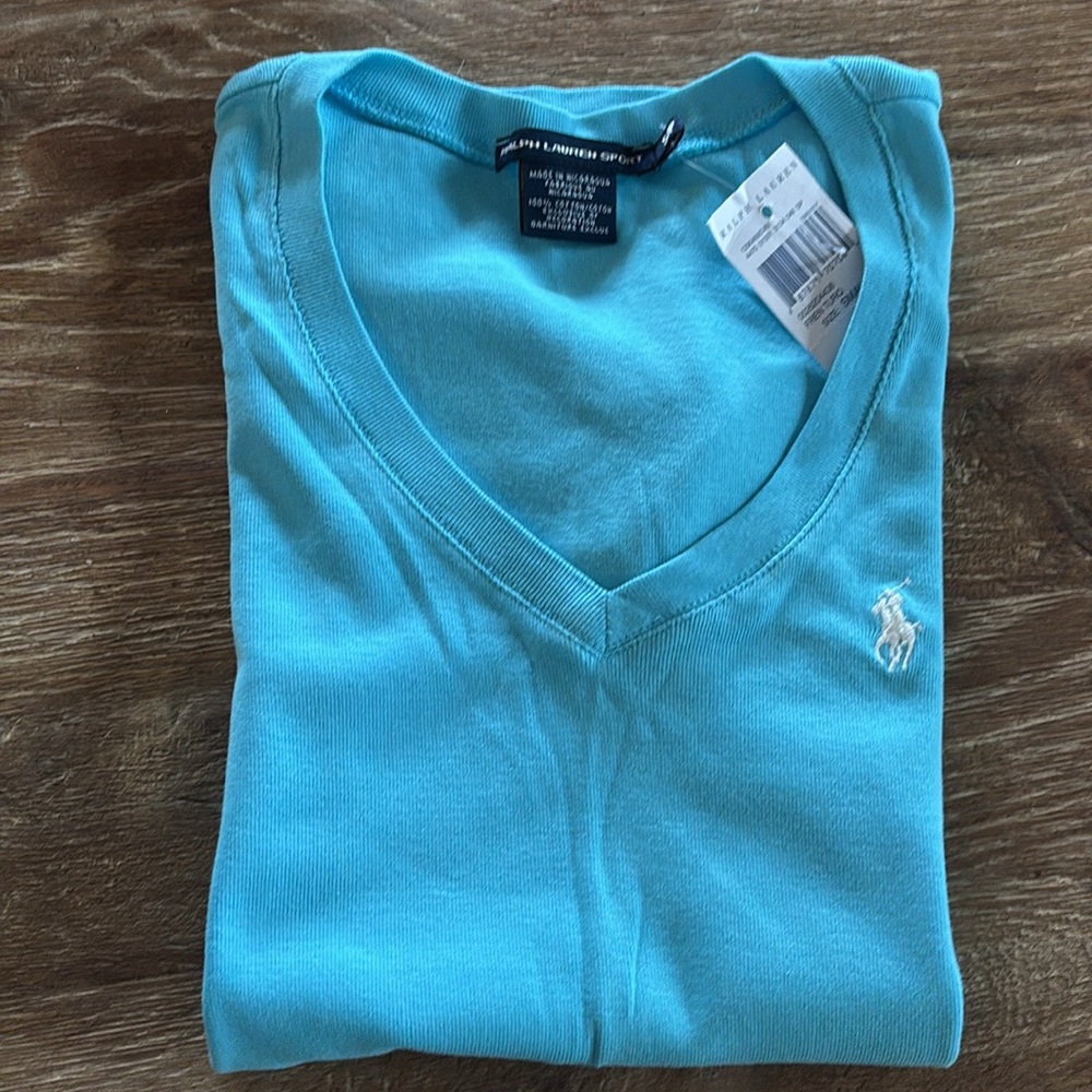 Polo Ralph Lauren fitted t-shirt top. Aqua blue - Cotton Size S . NWT
